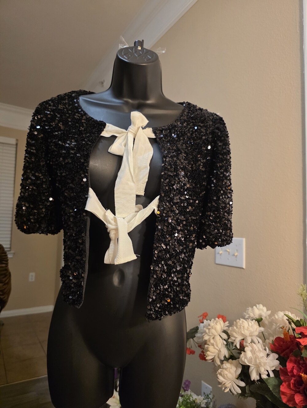Black Sequin Cropped Jacket — Elegant Evening Bolero